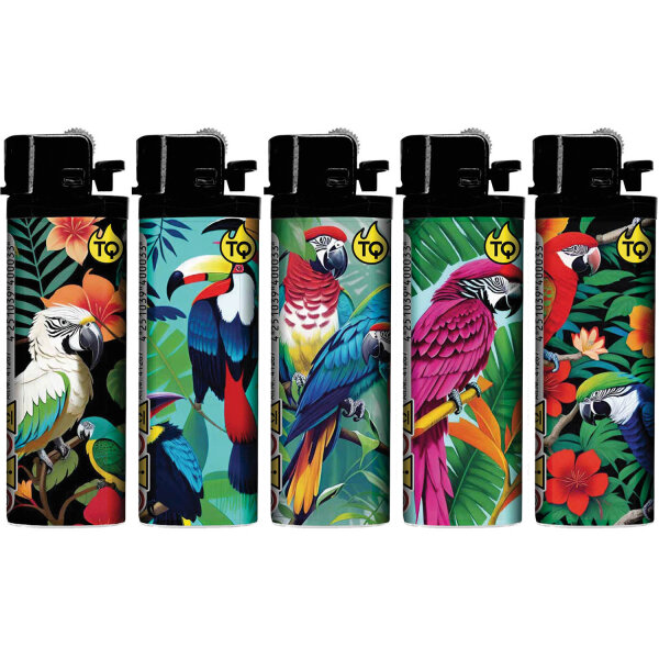 Reibrad-Motivfeuerzeug "Tropical Birds", 50er Display