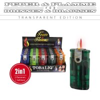 Feuerzeug 2in1 "2 HOT" Mix-Transparent 25er Display
