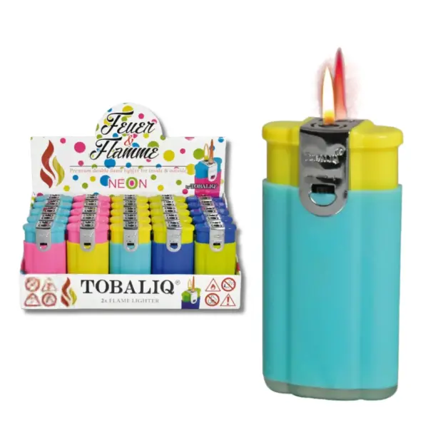DUAL Soft + Jet-Flame Feuerzeug | Neon Mix | 25er Display