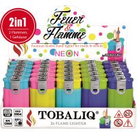 Feuerzeug 2in1 "2 HOT" Neon-Mix, 25er Display
