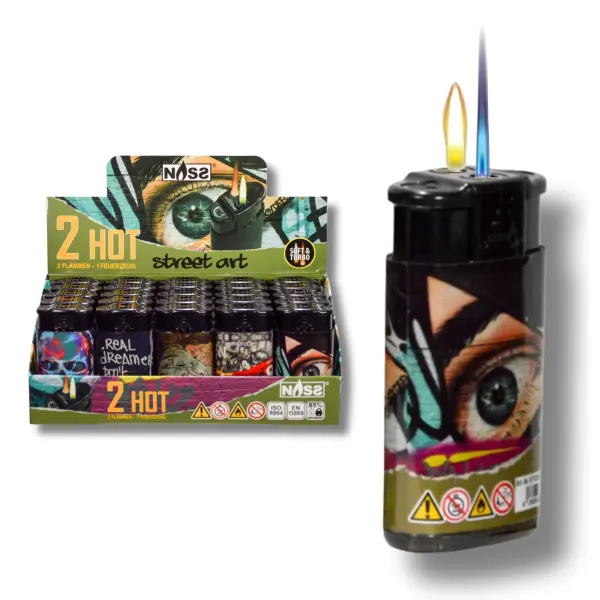 DUAL Soft + Jet-Flame Feuerzeug | Motiv Street Art | 25er Display