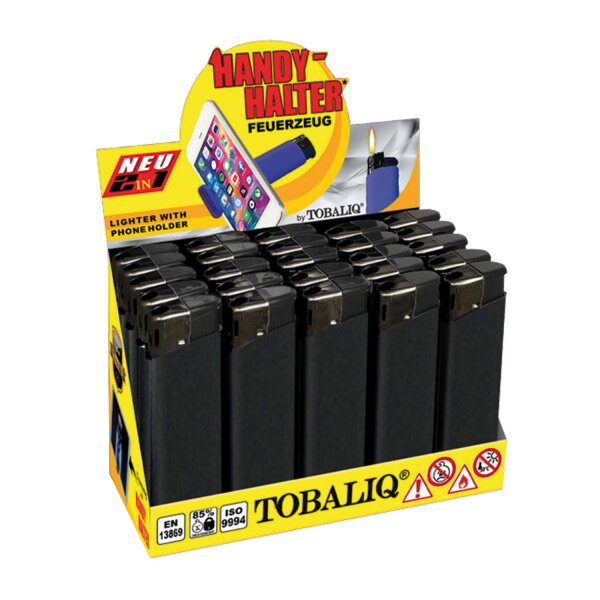 Feuerzeug "Fusion 2in1 Black" mit Handyhalterung, 25er Display