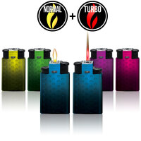 DUAL Soft + Jet-Flame Feuerzeug | Metall Embossing | 25er Display