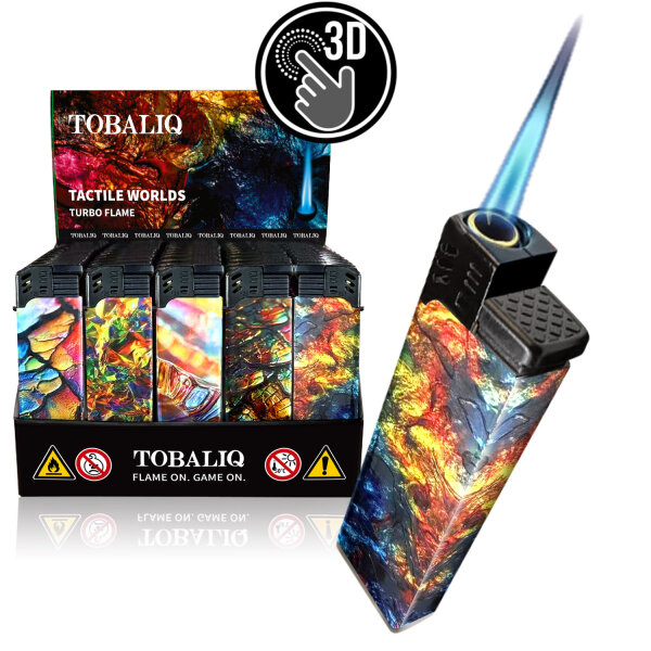 JET-Flame 3D-GLANZ-Motiv-Feuerzeug "Tactile Worlds&ldquo; 50er Display