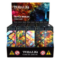 JET-Flame 3D-GLANZ-Motiv-Feuerzeug "Tactile Worlds&ldquo; 50er Display