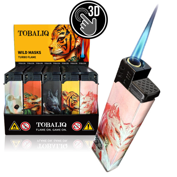 JET-Flame 3D-GLANZ-Motiv-Feuerzeug "Wild Masks&ldquo; 50er Display
