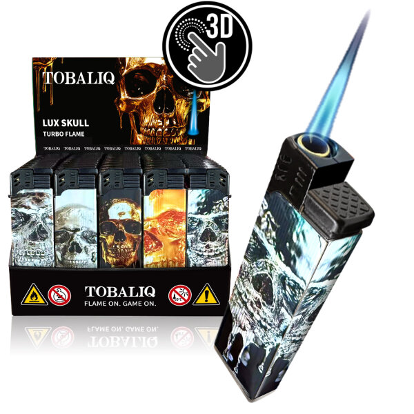 JET-Flame 3D-GLANZ-Motiv-Feuerzeug "Lux Skull&ldquo; 50er Display