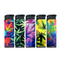 JET-Flame 3D-GLANZ-Motiv-Feuerzeug "Glow Weed&ldquo; 50er Display