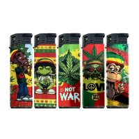 JET-Flame 3D-GLANZ-Motiv-Feuerzeug "Rasta Puff&ldquo; 50er Display