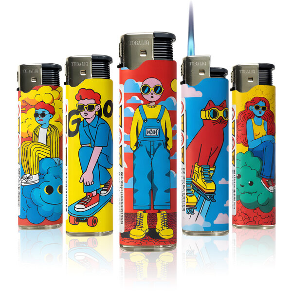 Jet-Flame Motiv-Feuerzeug "Happy Sky" 50er Display