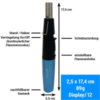 Jet-Flame-Brenner | 20,4 cm | "M4" mit Halter & Standfuss, 12er Display