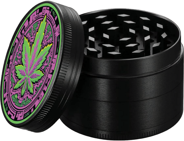 Metall Herbal Grinder "Black Leaf", 4-teilig, 4cm, 12er Display