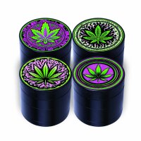 Metall Herbal Grinder "Black Leaf", 4-teilig, 4cm, 12er Display