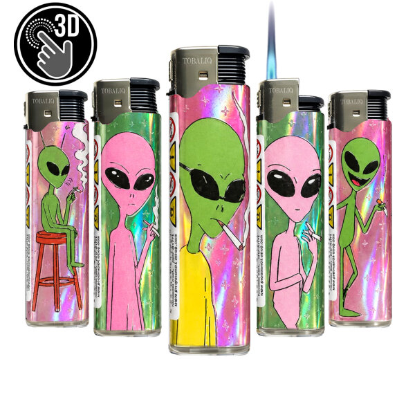 JET-Flame 3D-GLANZ-Motiv-Feuerzeug "Smoking Alien" 50er Display
