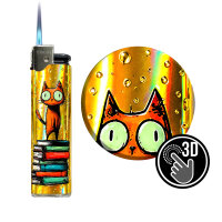 JET-Flame 3D-GLANZ-Motiv-Feuerzeug "Lazy Kat" 50er Display