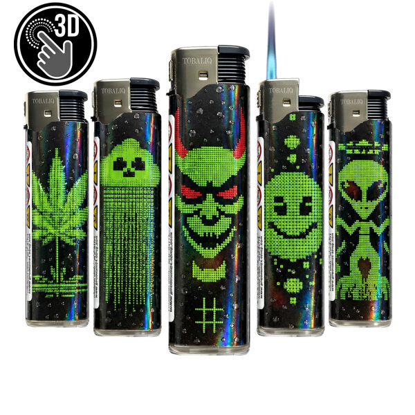 JET-Flame 3D-GLANZ-Motiv-Feuerzeug "Alien Signal" 50er Display