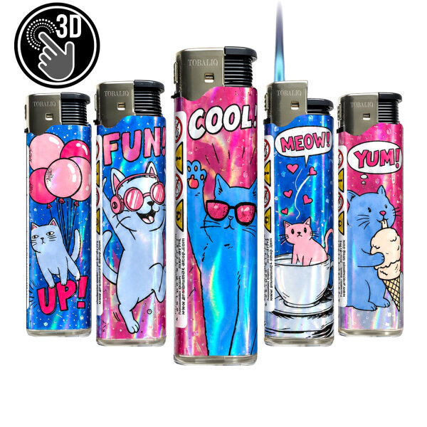 JET-Flame 3D-GLANZ-Motiv-Feuerzeug "Candy Cat" 50er Display