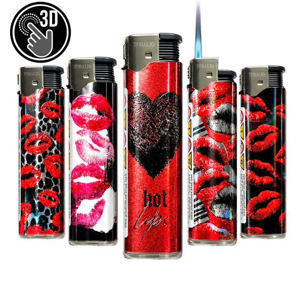 JET-Flame 3D-GLANZ-Motiv-Feuerzeug "Hot Lips" 50er Display
