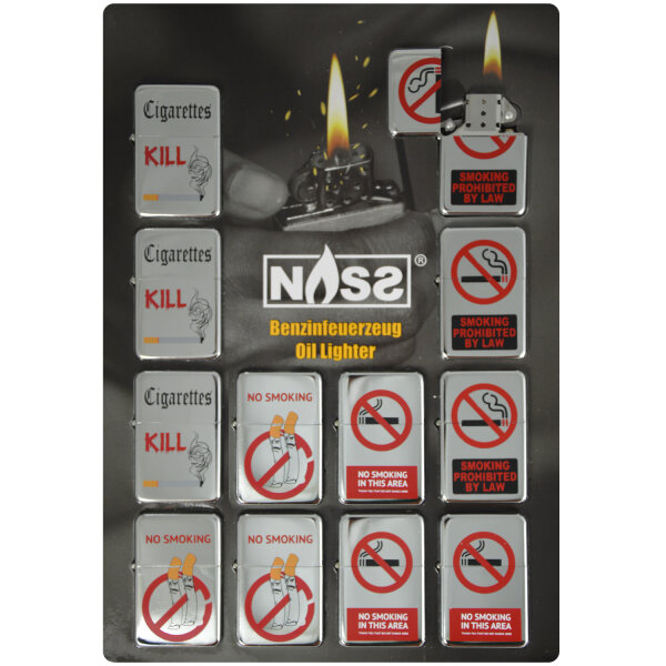 Benzin-Feuerzeug "No Smoking" 12er Stand-Display