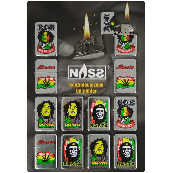 Benzin-Feuerzeug "Rasta" 12er Stand-Display