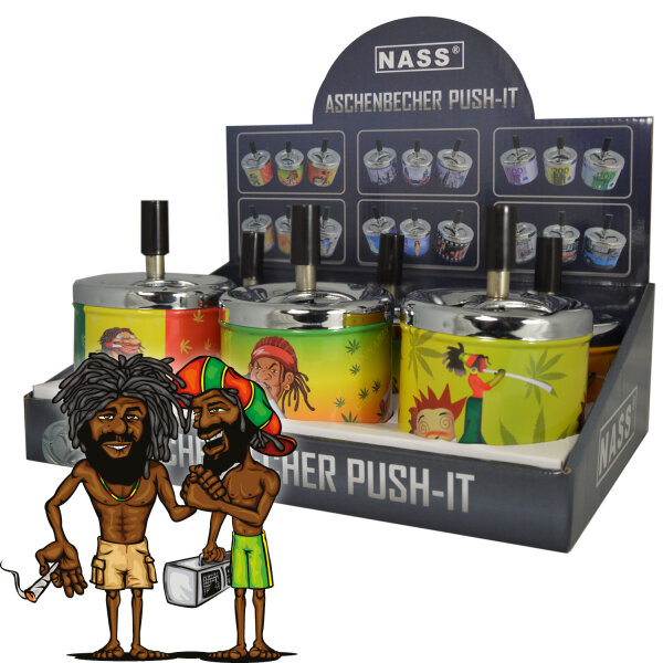 Dreh-Aschenbecher &bdquo;Rasta&ldquo; | &Oslash; 9,0 x 12,0 cm | 6er Display