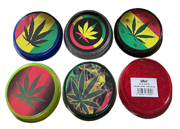 CannabisGrind Kunststoff-Grinder mit Motiven, 24er Display